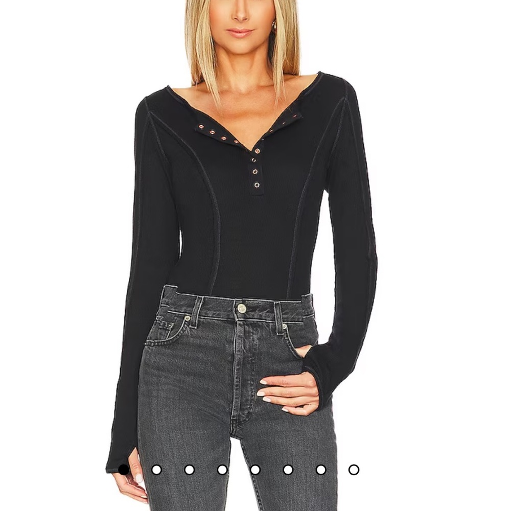 Free People Sloane Bodysuit In Black Long Sleeve Henley